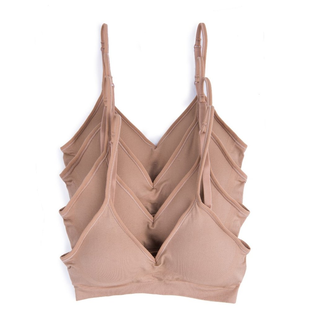 4 Pack V Neck Padded Bralette Adjustable Straps B3 Caramel New NWB